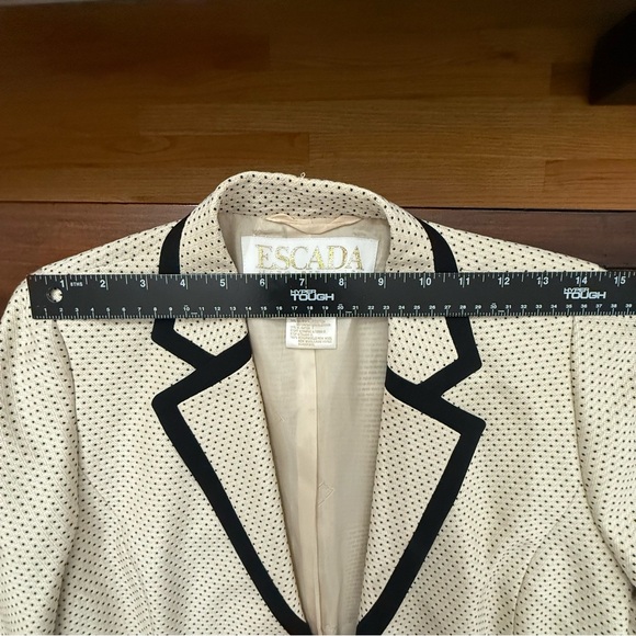 Escada Margaretha Ley Silk Wool Polka Dot Blazer Black Trim Old Money Chic EU 36 - Picture 12 of 17